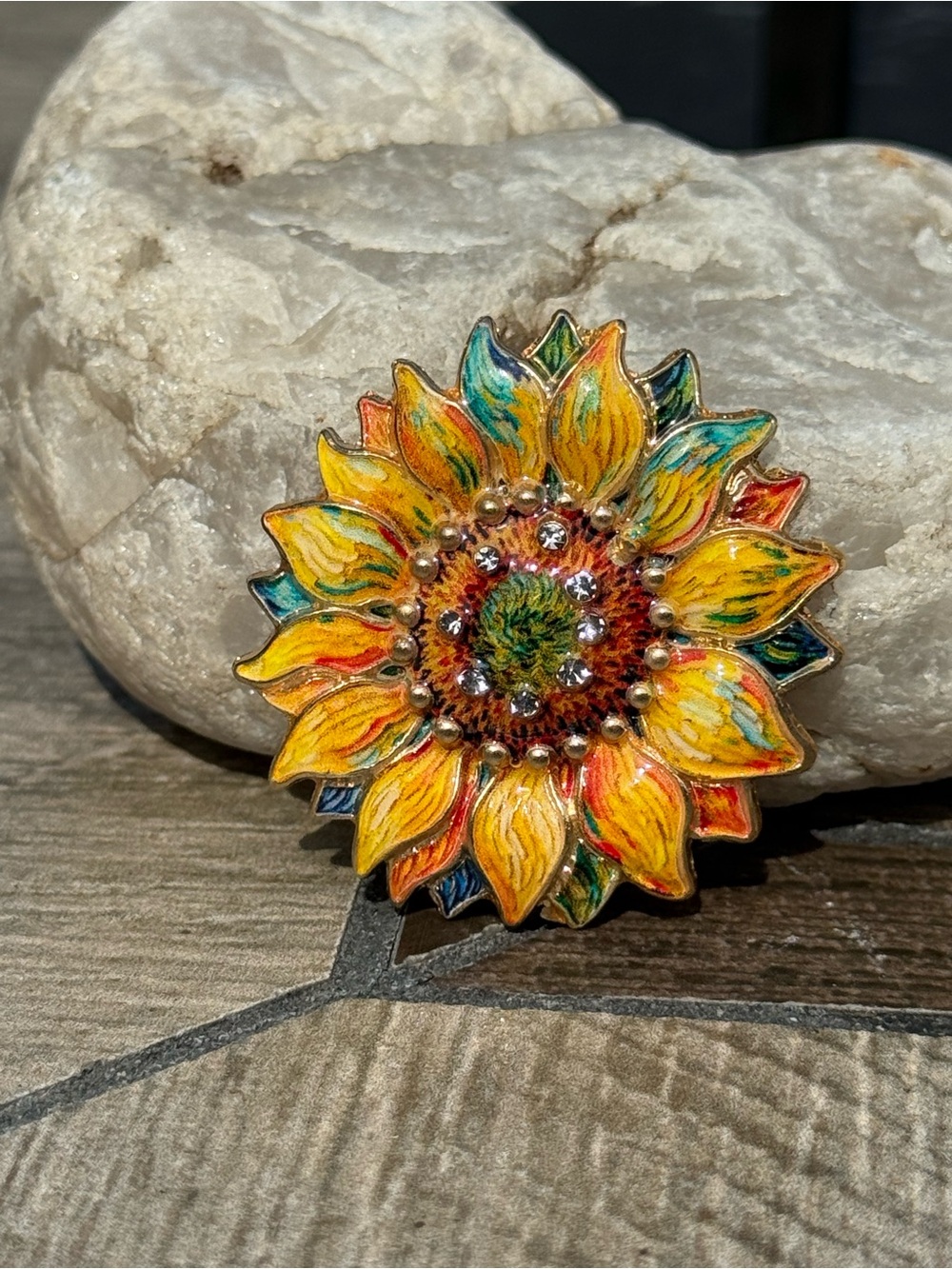 NWT Hand-Painted Sunflower Accent Pin - Yellow Multicolor Brooch
